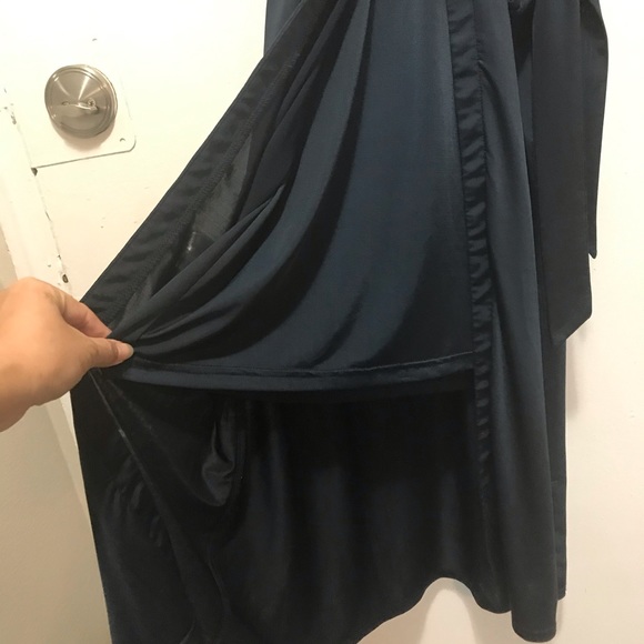 Pink Stitch pleated low v-neck sleeveless (navy) blue midi dress size 2 - Picture 4 of 10